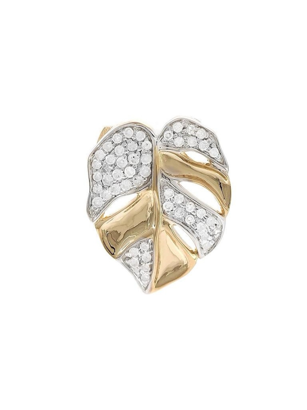 14K Real Yellow Leaf Single Pave Diamond Pendant